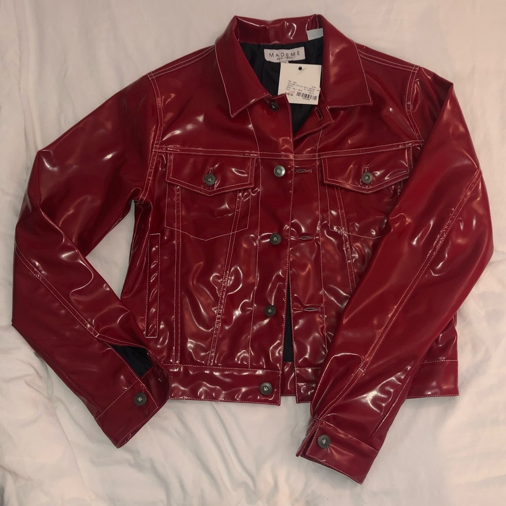 MadeMe Faux Leather Jacket in Red w/ White Seams